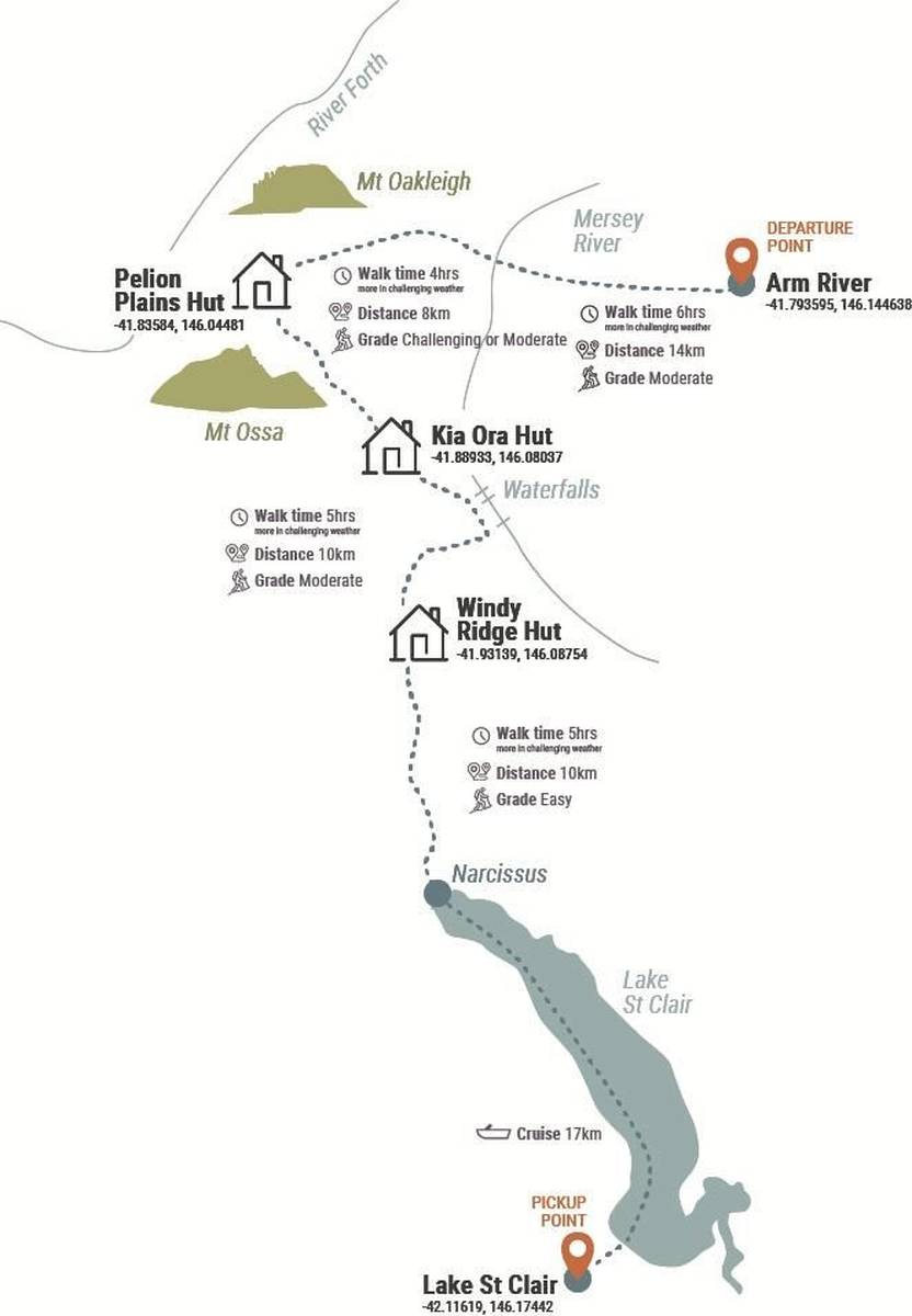Cradle Mountain Signature Walk (5 day) Map