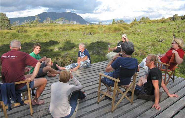 Relaxing on the helipad - Overland Track Tasmania