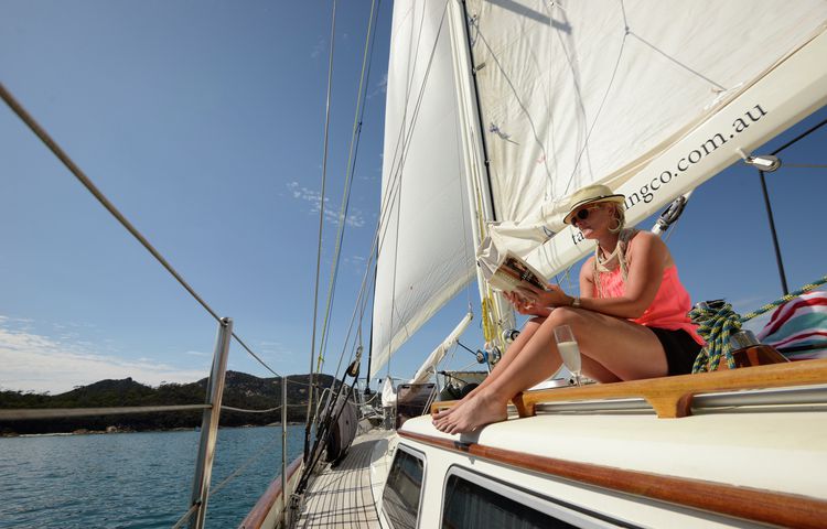 Wineglass Bay Sail Walk relaxing on the yacht