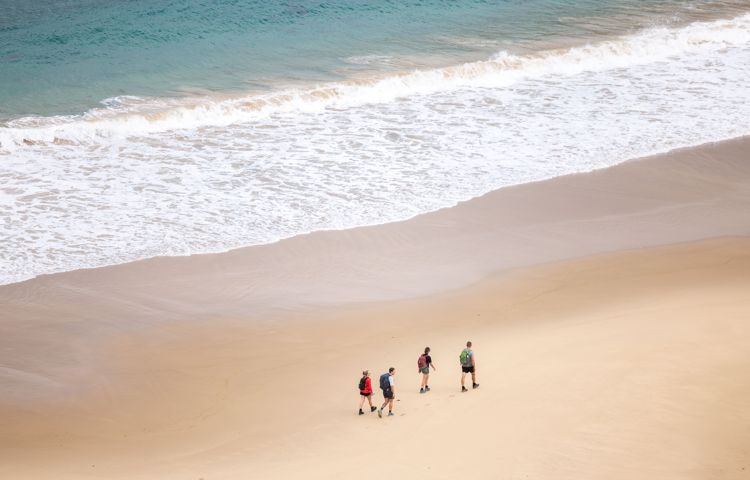 Walkers walking along the beach and ocean at Three Capes