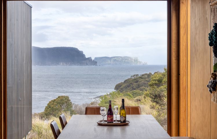 Stunning views of the iconic Cape Pillar and Tasman Island from our luxury camp.