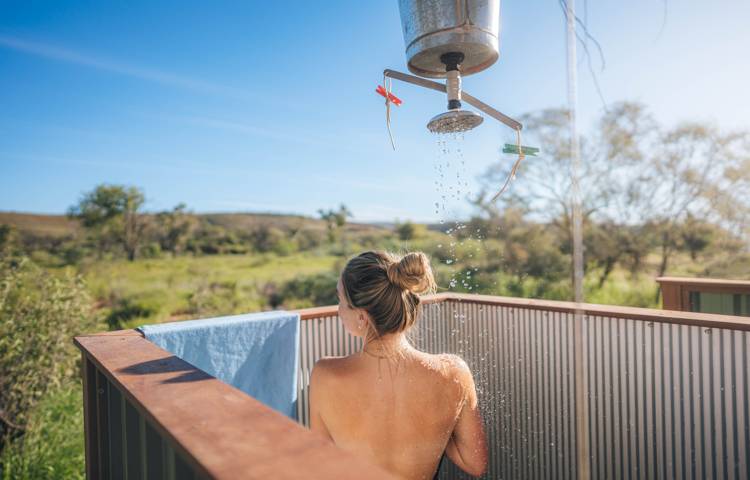 Outdoor shower for guests on Larapinta walk