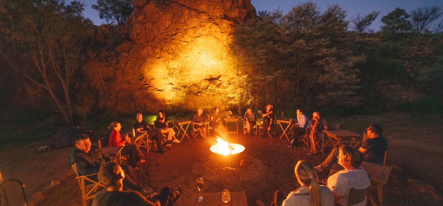 firepit at night at Larapinta trail accommodation
