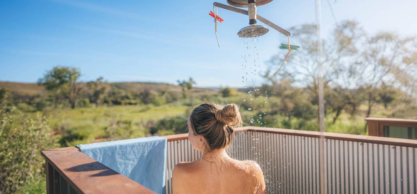 Luxury outdoor shower in the larapinta trail