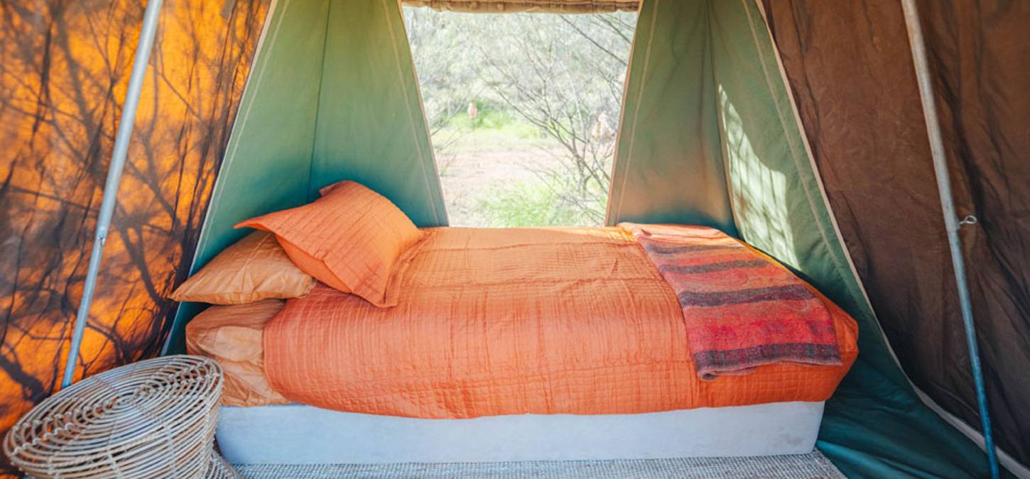 Luxury bedding in Larapinta camps