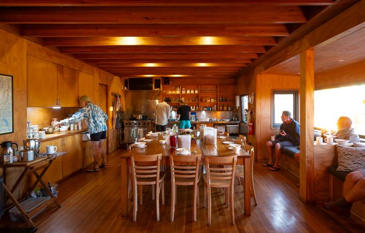 Dining table in Cradle Mountain Hut accommodation