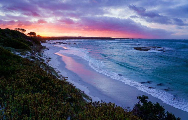 Sunset over Bay of Fires beach
