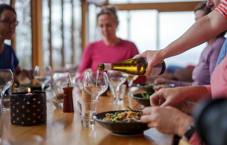 food, wine, people, lodge