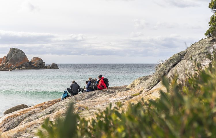 guests sitting on the rocks overlooking the ocean