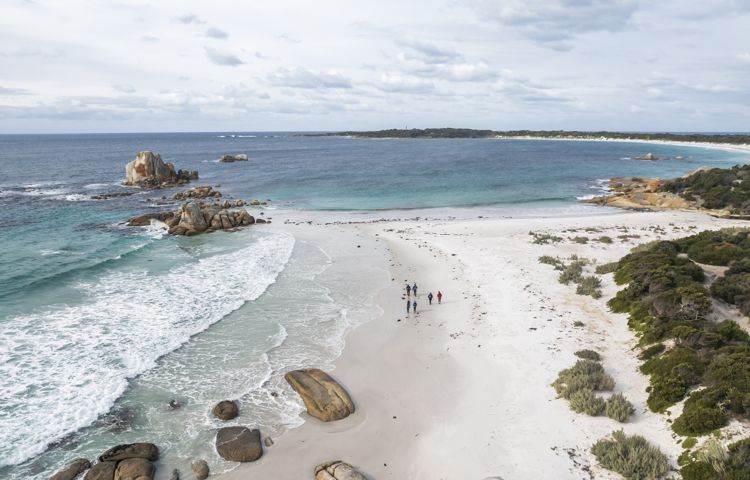 Beach, walkers, rocks, ocean