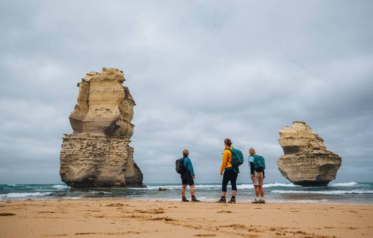 Walkers, rocks, beach