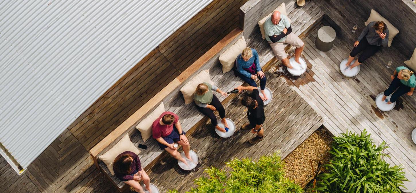 People, Foot spa, Lodge, relaxing, trees