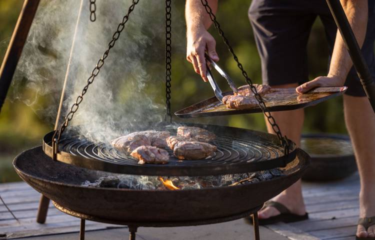 Fresh food being grilled at Bruny Island Lodge