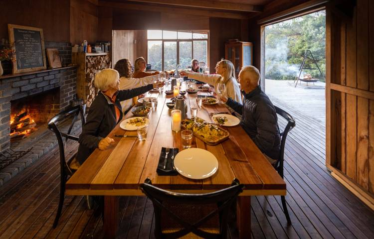 Walkers enjoying meal in the Bruny Island Lodge