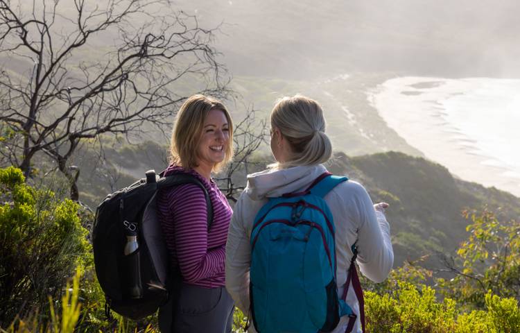 Walkers admiring the view on Bruny Island Long Weekend Walk