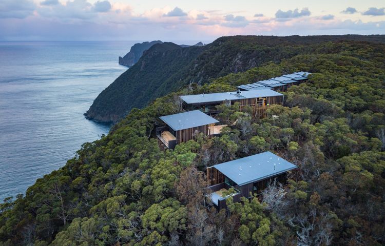 Arial image of Crescent Lodge on Three Capes Walk