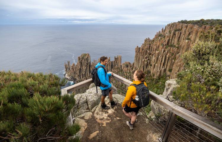 Walkers overlooking the ocean and cliffs