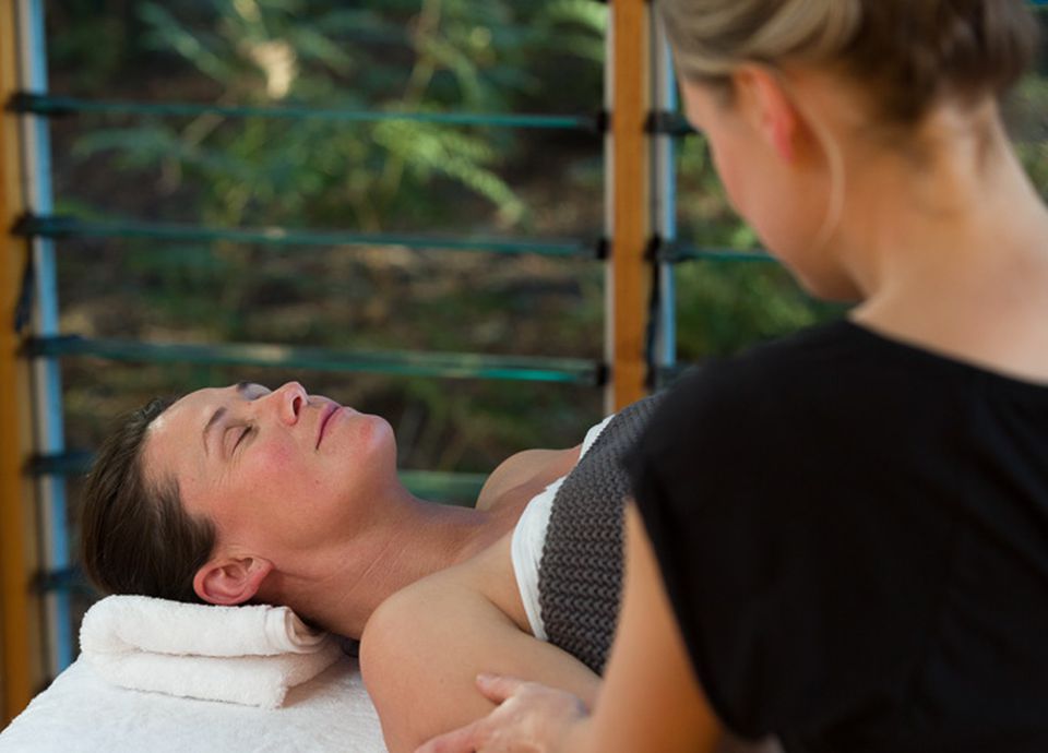 Guest at Bay of Fires spa receiving massage